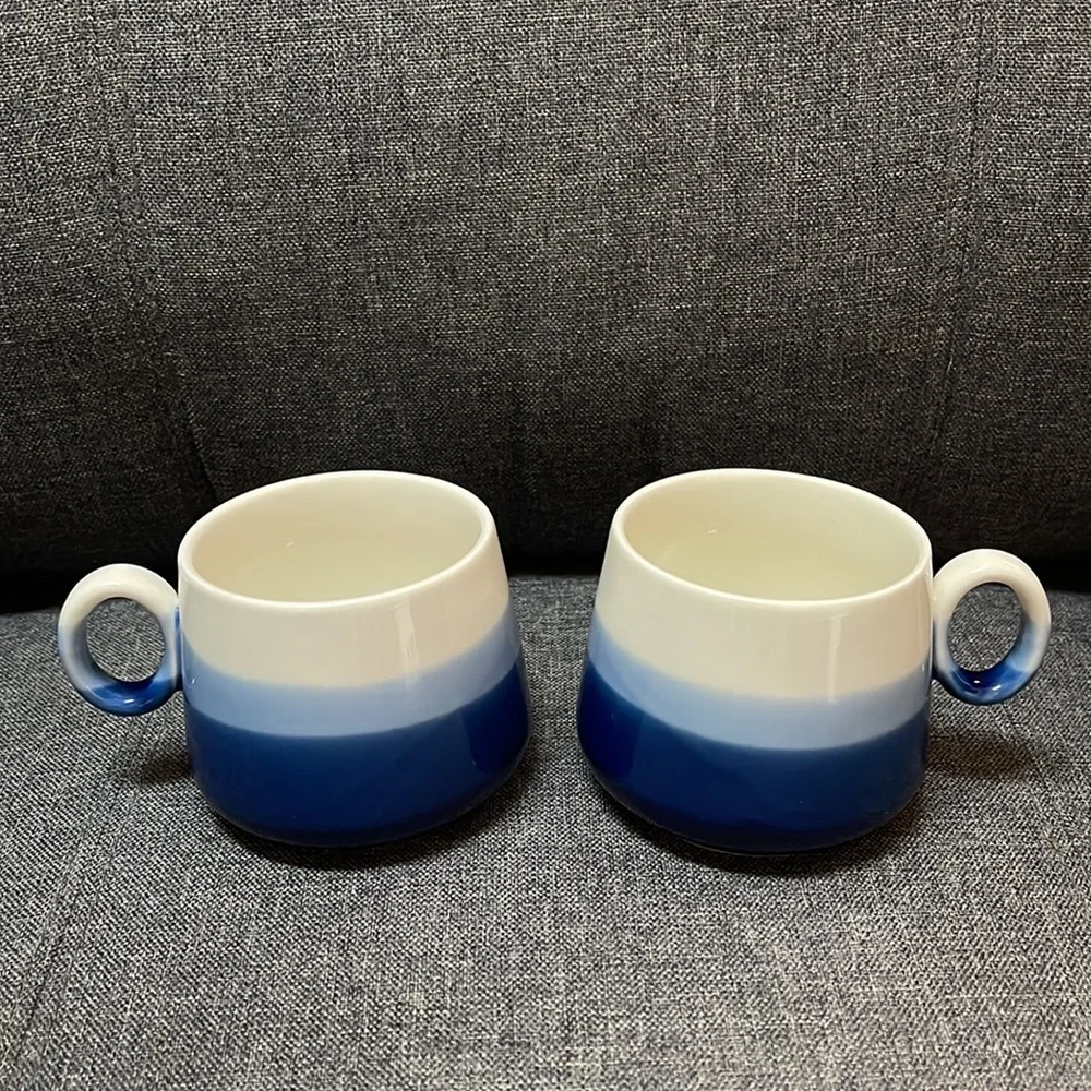 Crate & Barrel Blue Stripped Teapot and Cups Set